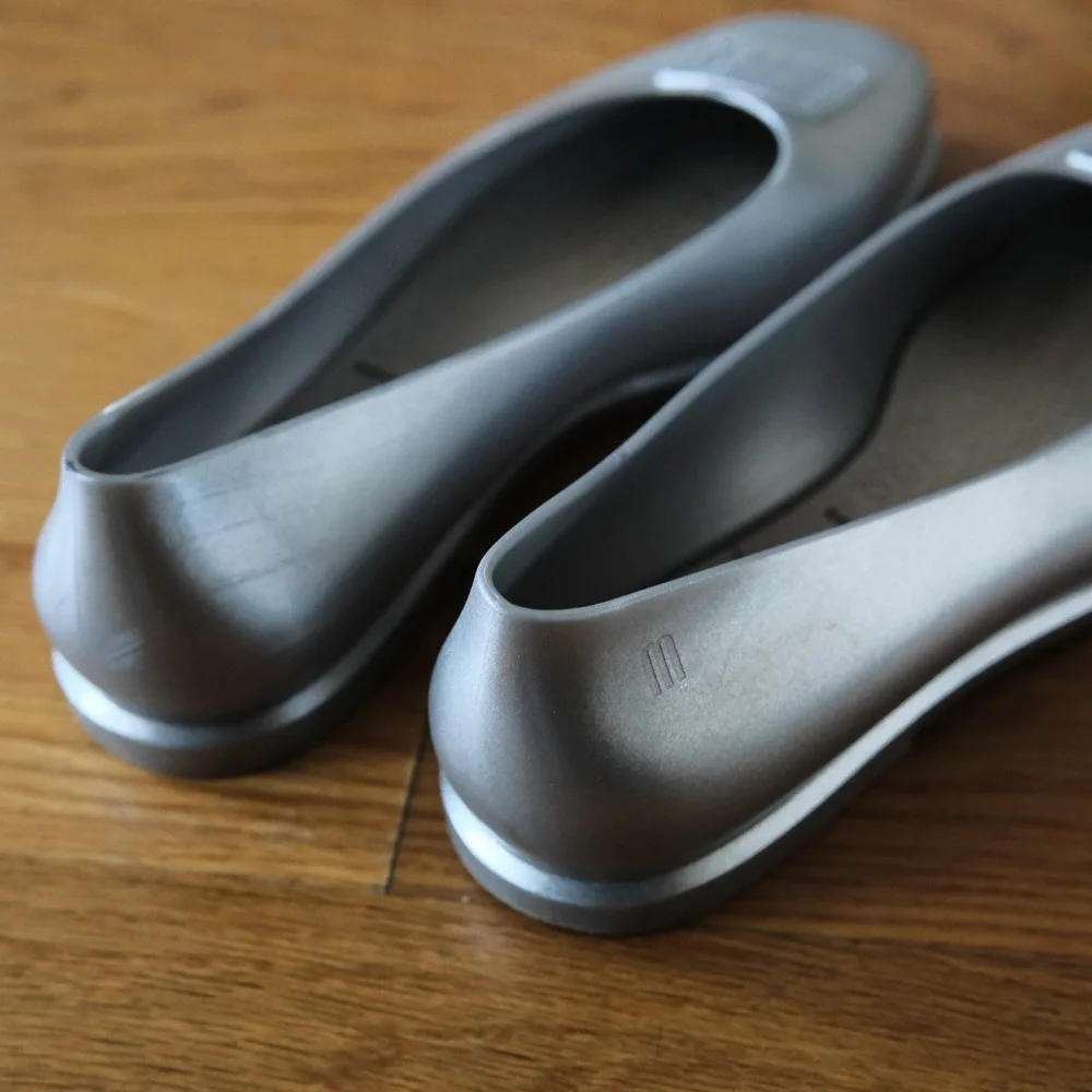 Marc Jacobs Melissa Ruby Ballerina Flats Silver Square Toe Melflex Shoes Size 9